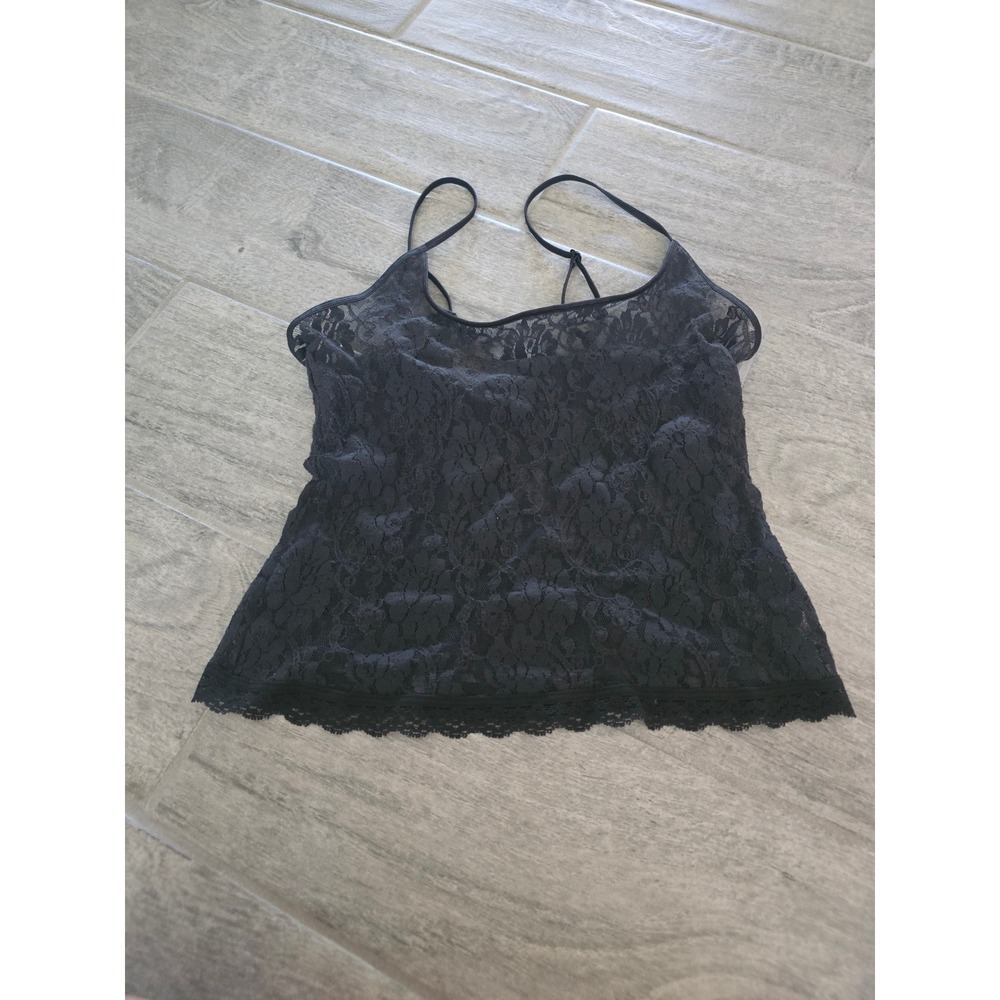 Victoria's Secret Black Floral Lace Camisole Adjustable Straps Small Made in USA